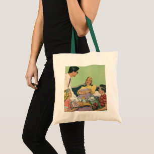 Bolso De Tela Familia Retro Sirve Desayuno a Mamá en la Cama
