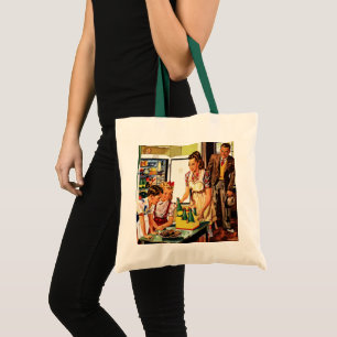 Bolso De Tela Familia Vintage en la Cocina Mamá Papá Niños Merie