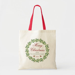 Bolso De Tela Familia Wreath de Feliz Navidad