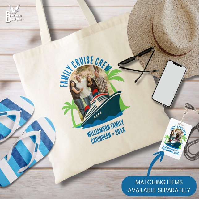 Bolso De Tela FAMILY CRUISE CREW Photo Destination Vacation (FAMILY CRUISE CREW Personalized photo tote bag for destination holidays)