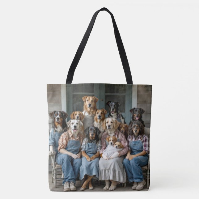 Bolso De Tela Family Reunion of Dogs On Farmhouse Porch (Anverso)