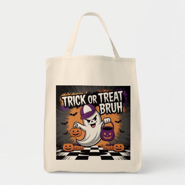 Bolso De Tela Famoso fantasma de Halloween y calabazas (Frente)