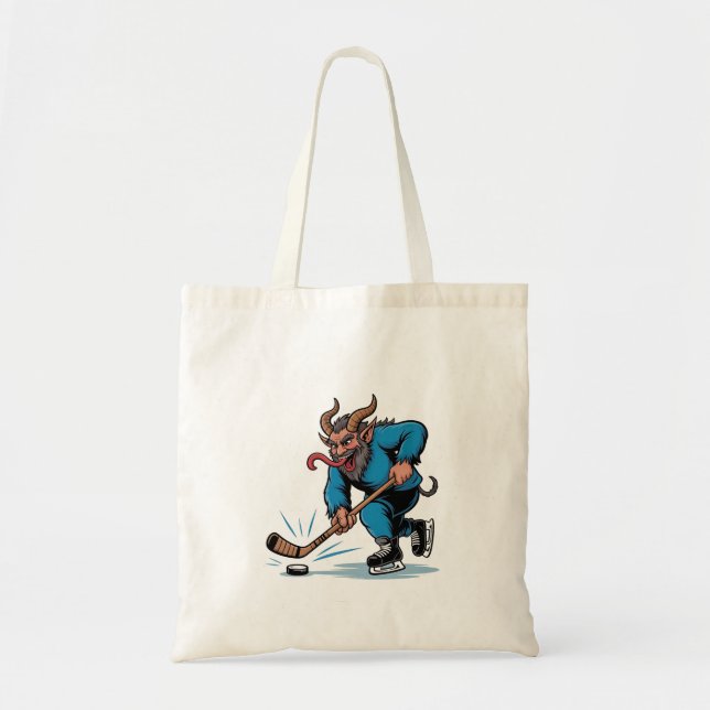 Bolso De Tela Famoso Krampus jugando al hockey sobre hielo (Frente)