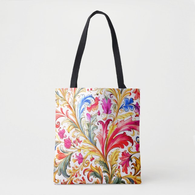Bolso De Tela Fancy Florentine Design Watercolor Leaves (Anverso)