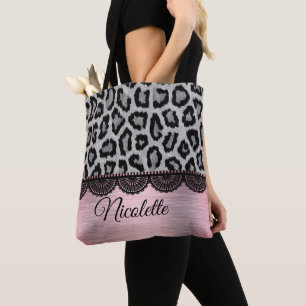 Bolso De Tela Fancy Leopard and Lace con Rubor rosa