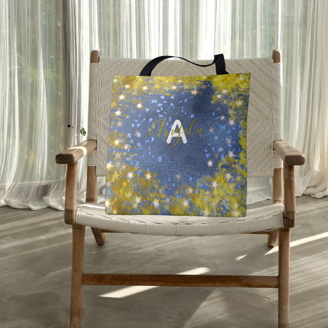 Bolso De Tela Fancy Moda Starry Purpurinoso Blue Y Gold Girly (Subido por el creador)