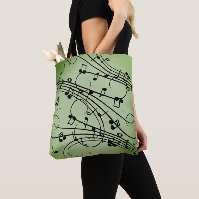 Bolso De Tela Fancy Notes Green Music Design (Detalle)