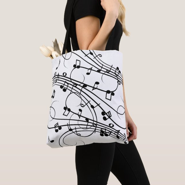 Bolso De Tela Fancy Notes White Music Design (Detalle)