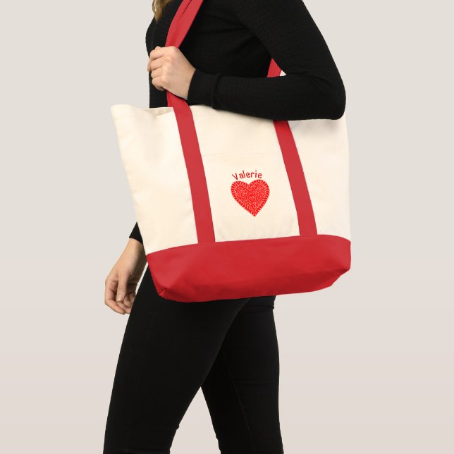 Bolso De Tela Fancy Red Dots Heart Personalized (Anverso (producto))