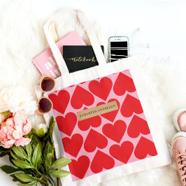 Bolso De Tela Fancy Romántico Patrón De Corazones Rojo Y Rosa Co