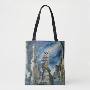 Bolso De Tela Fantasía Bechuza Cuta Ruinas Antiguas