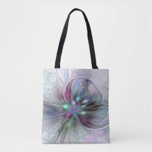 Bolso De Tela Fantasía colorida Resumen Flor Fractal Moderna