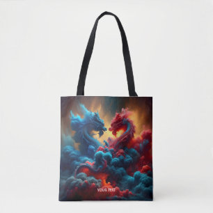 Bolso De Tela Fantasía Cute Dragones Azules Rojos
