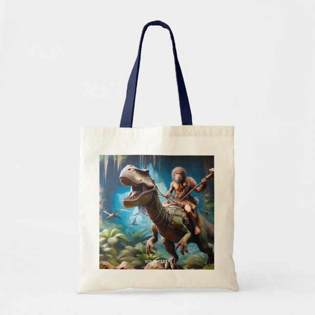 Bolso De Tela Fantasía Cute Neanderthal Riding Dinosaur (Frente)
