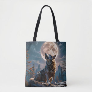 Bolso De Tela Fantasía De Lobo A La Luna