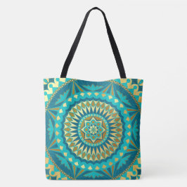 Bolso De Tela Fantasia de Mandala de Oro Azul
