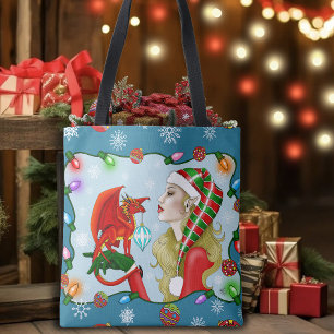 Bolso De Tela Fantasía del Dragón Rojo rubio de los navidades