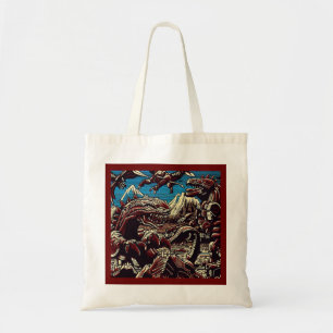 Bolso De Tela Fantasía Dinosaurios Robots Anime - Woodcut 2