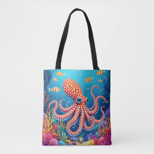 Bolso De Tela Fantasía en mar de pulpo a cuadros