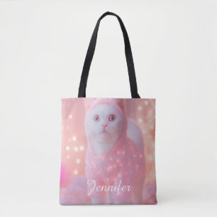 Bolso De Tela Fantasia Invernal Gatito Reno Brillante Lindo     