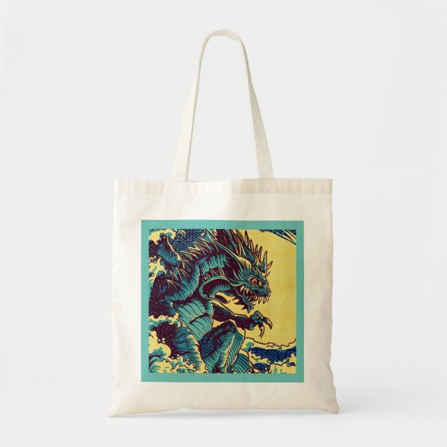 Bolso De Tela Fantasía Kaiju Anime - Woodcut 1 (Frente)