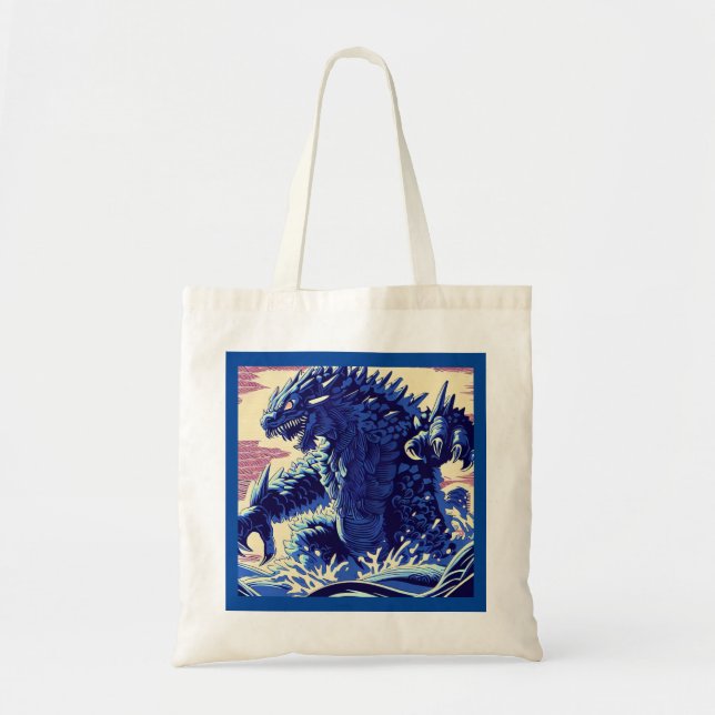 Bolso De Tela Fantasía Kaiju Anime - Woodcut 2 (Frente)
