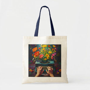 Bolso De Tela Fantasía, máquina de escribir, flor de manos