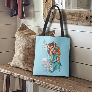 Bolso De Tela Fantasía Mermaid cola Verde azulada