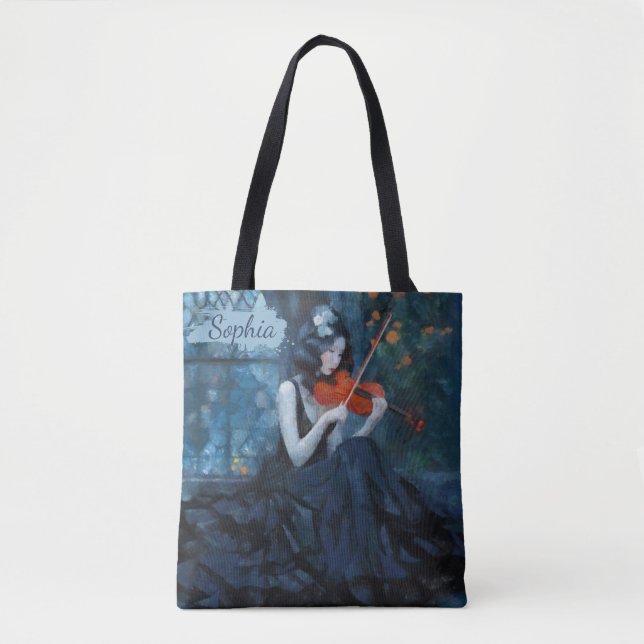 Bolso De Tela Fantasía oscura violinista gótico en el Jardín de  (Anverso)