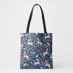 Bolso De Tela Fantasía popular: Unicornios, conejos, aves