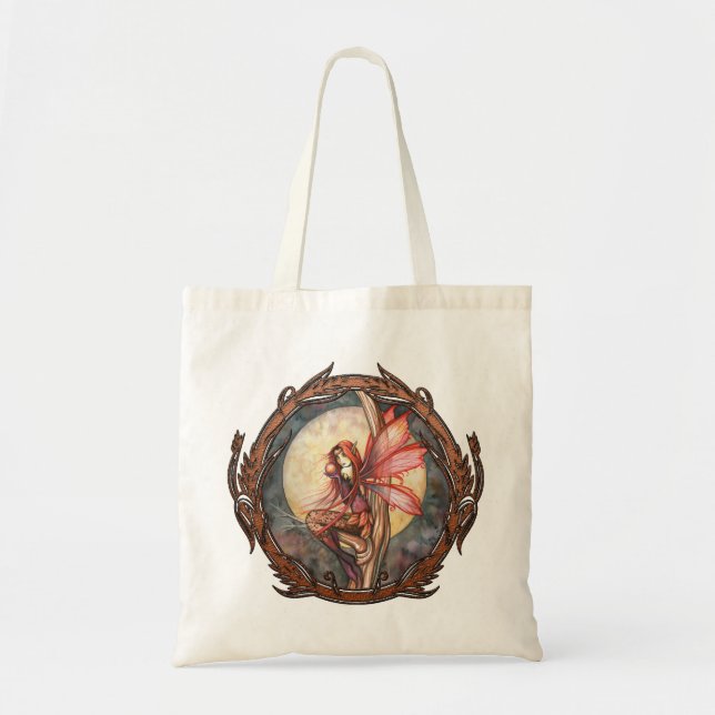 Bolso De Tela Fantasía roja otoñal Tote grande (Frente)