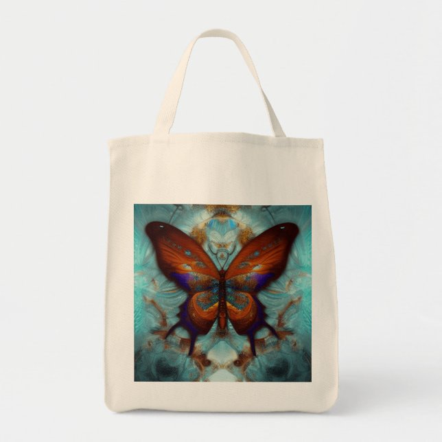 Bolso De Tela Fantasía Steampunk Naranja Mariposa Aqua Watercolo (Frente)