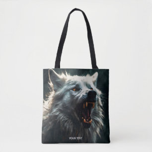 Bolso De Tela Fantasía suave lobo blanco enojado