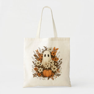 Bolso De Tela Fantasma Adorable Con Calabaza Y Flores De Otoño –