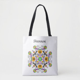 Bolso De Tela Fantasma, calabazas, murciélagos y cráneo de Hallo