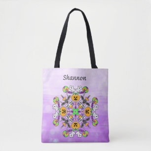 Bolso De Tela Fantasma, calabazas, murciélagos y cráneo de Hallo