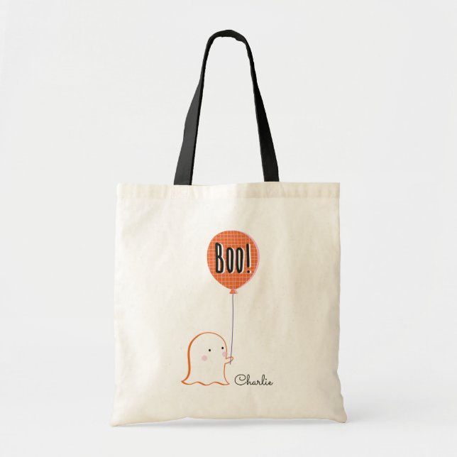 Bolso De Tela Fantasma de Halloween con globo (Frente)