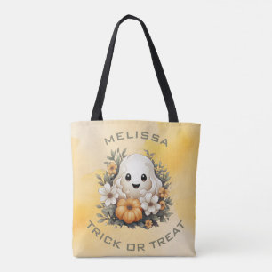 Bolso De Tela Fantasma de Halloween en parche de flores con cala