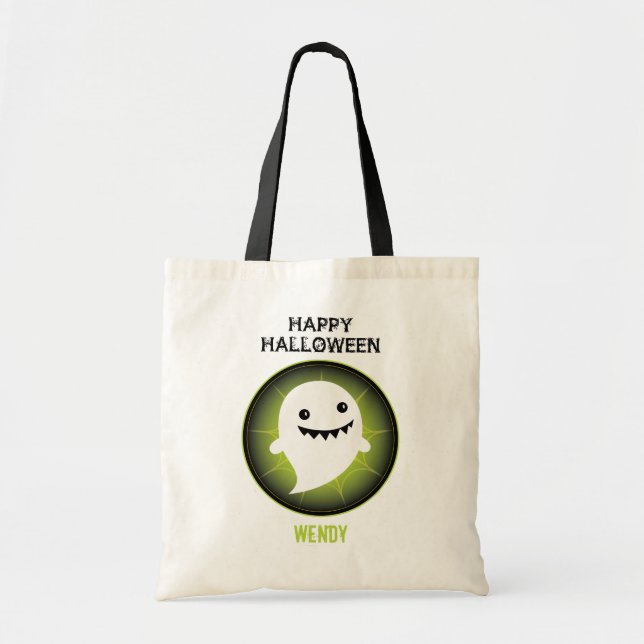 Bolso De Tela Fantasma feliz Halloween (Frente)