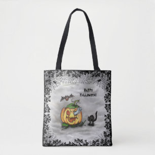 Bolso De Tela Fantasma, Gato, Bat y Calabaza, ¡Feliz Halloween!