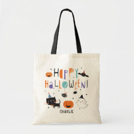 Bolso De Tela Fantasma, gato, bata y calabazas de Halloween