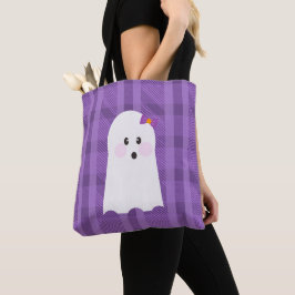 Bolso De Tela Fantasma Ghoul Morado Cuadros Halloween 