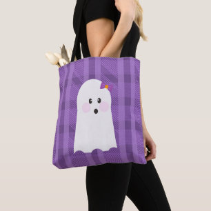 Bolso De Tela Fantasma Ghoul Morado Cuadros Halloween 