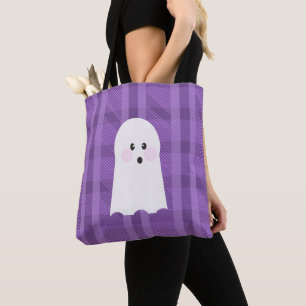 Bolso De Tela Fantasma Ghoul Morado Cuadros Halloween