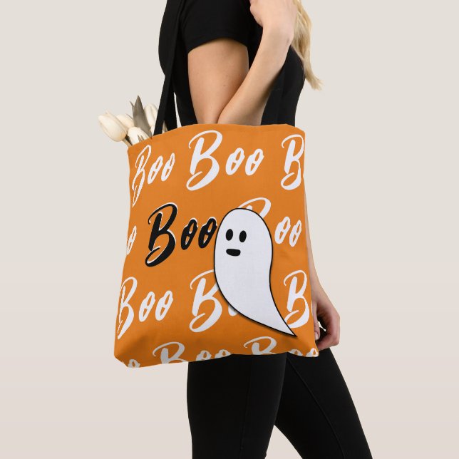 Bolso De Tela Fantasma Halloween naranja blanco negro (Detalle)