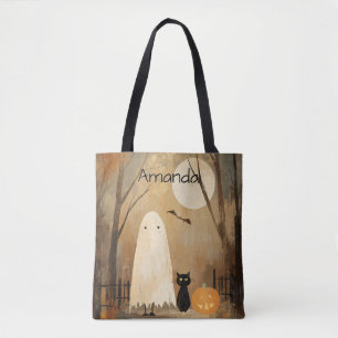 Bolso De Tela Fantasma Malhumorado & Gato Negro Vintage Hallowee