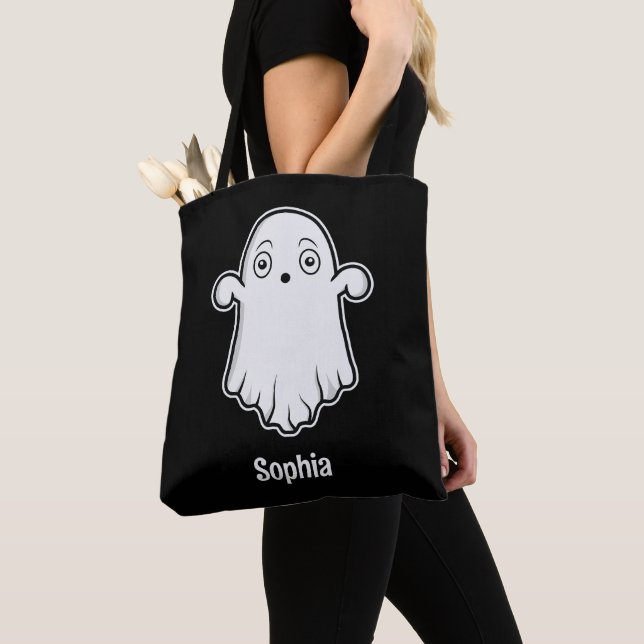 Bolso De Tela Fantasma Personalizado asustado con nombre persona (Detalle)