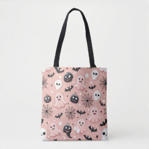 Bolso De Tela Fantasma rosa y patrón sin foco de Halloween
