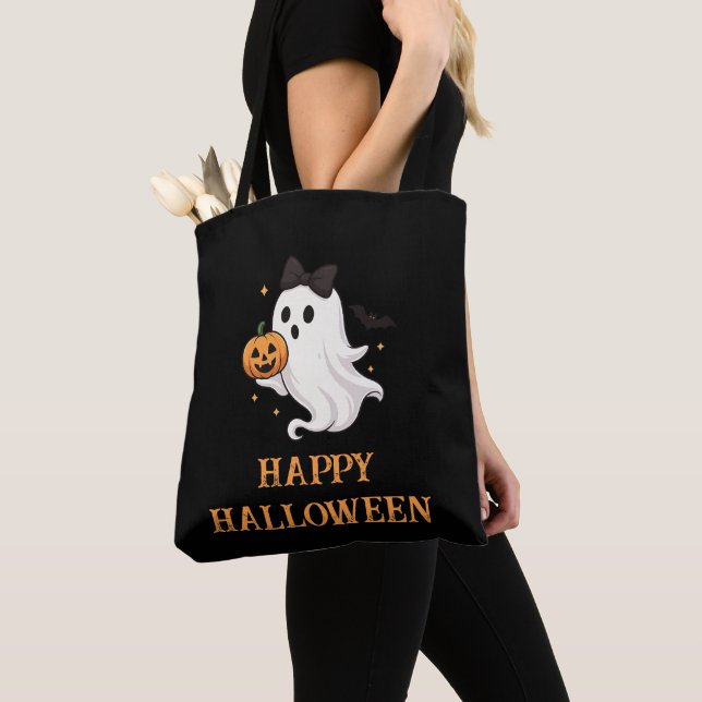 Bolso De Tela Fantasma suave con barba y calabaza | Halloween (Detalle)
