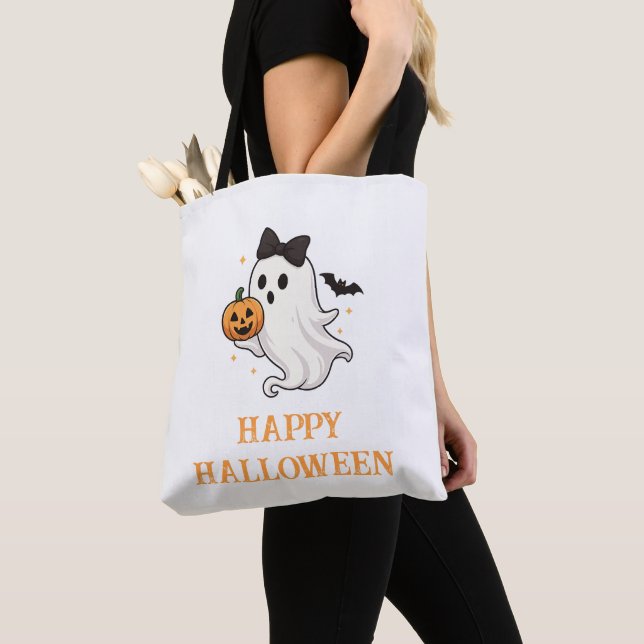 Bolso De Tela Fantasma suave con barba y calabaza | Halloween (Detalle)